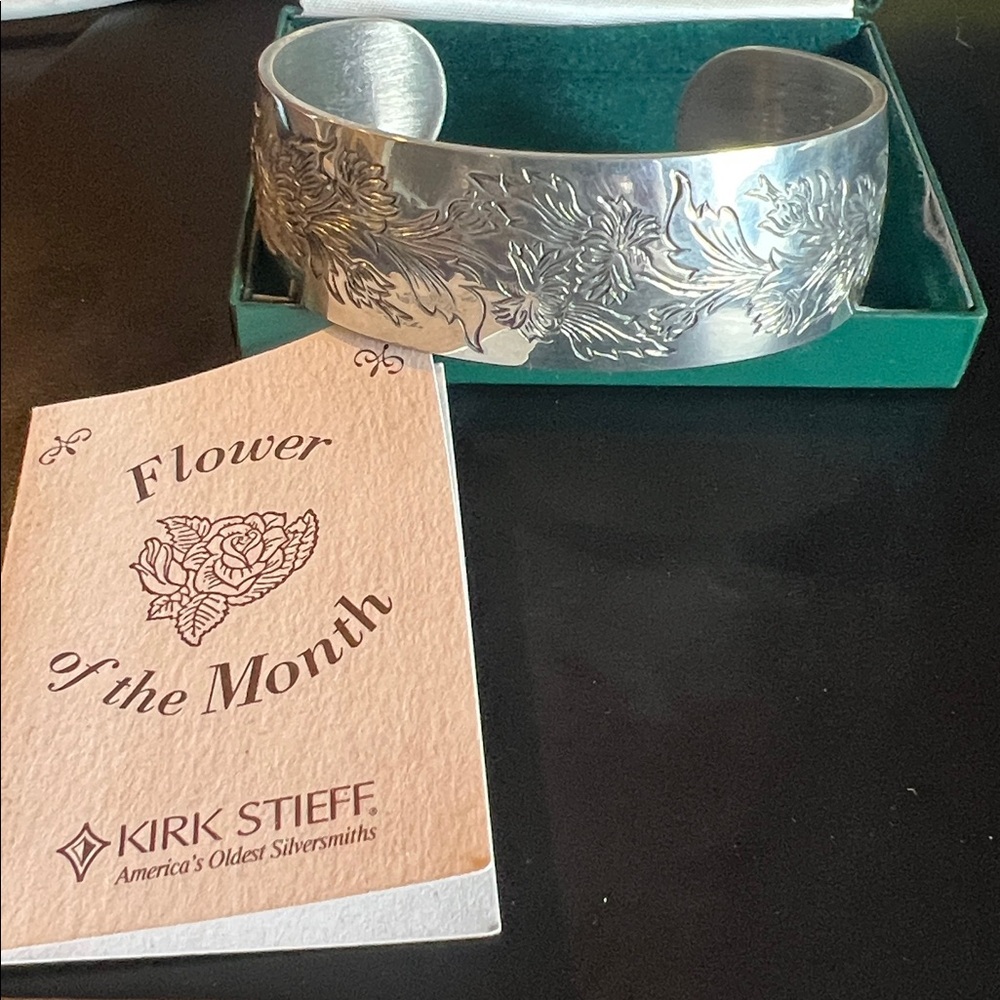 NWT Kirk Stieff Pewter Cuff “Bracelet of the Month" November Crysanthemum